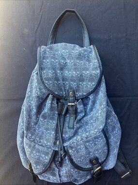 Blue Skull-Print Canvas Backpack Tote - Women's Fashion Backpack